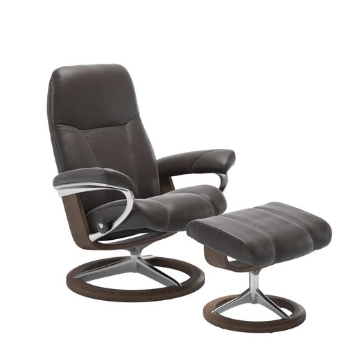 Stressless® Consul (M) Signature fåtölj med pall
