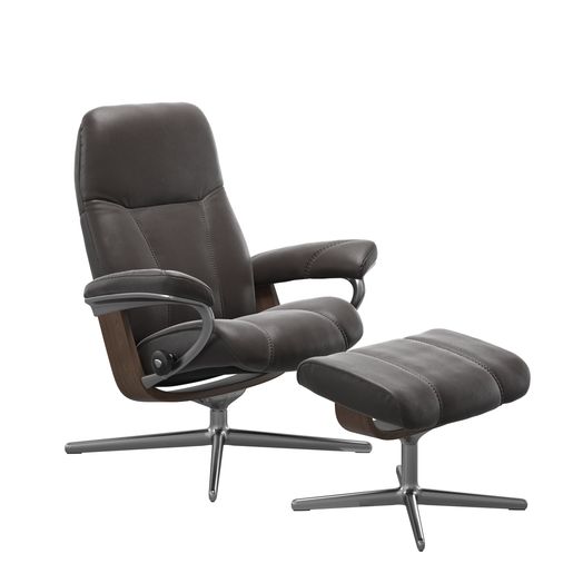 Stressless® Consul (M) Cross fåtölj med pall