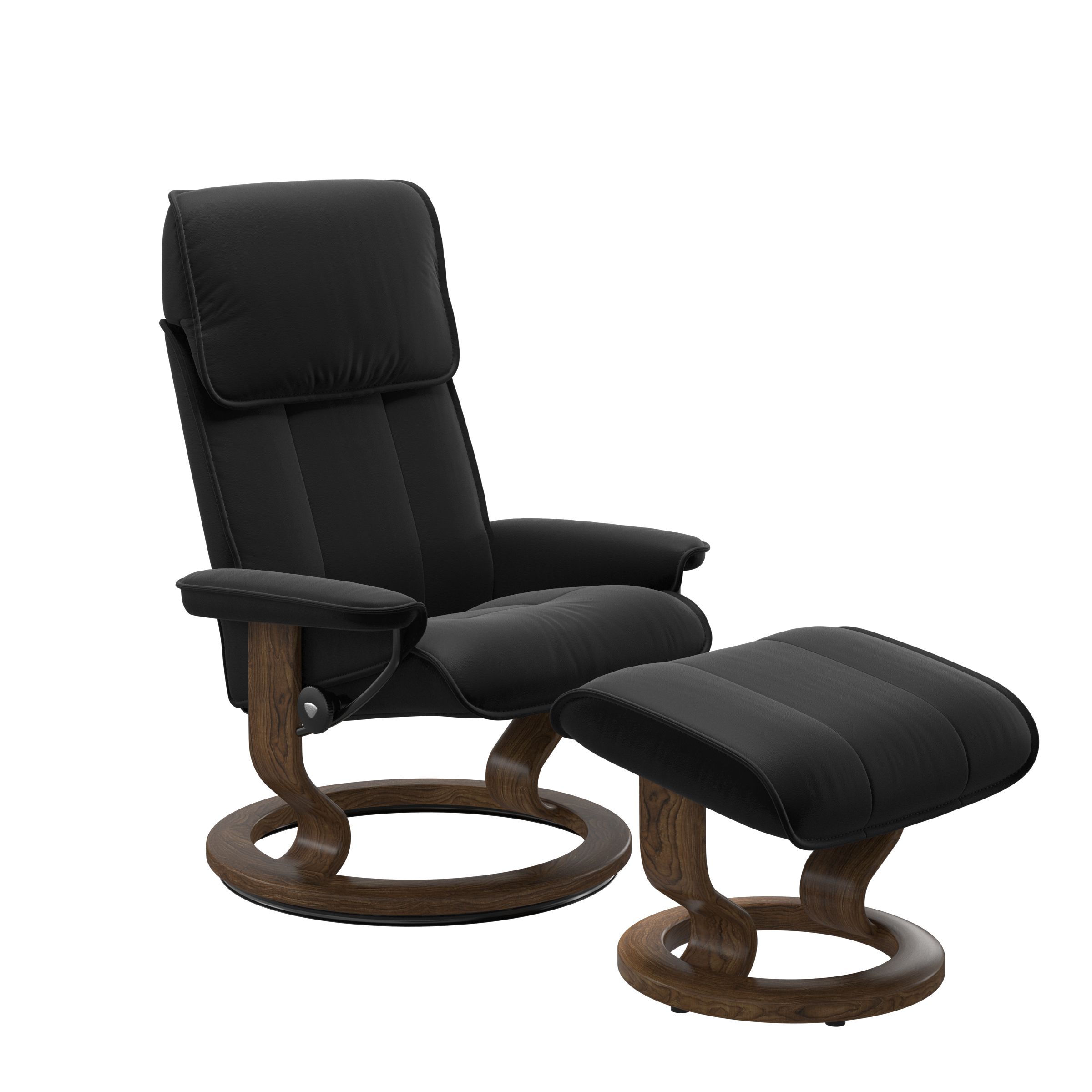 Stressless® 黒のレザーオットマン Stressless® Admiral (M) Classic Base Recliner with Ottoman | Recliners