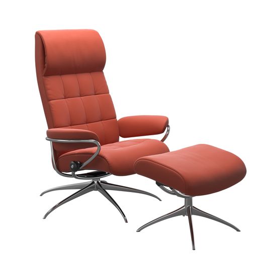Stressless® London Star Base Recliner with High Back and Ottoman