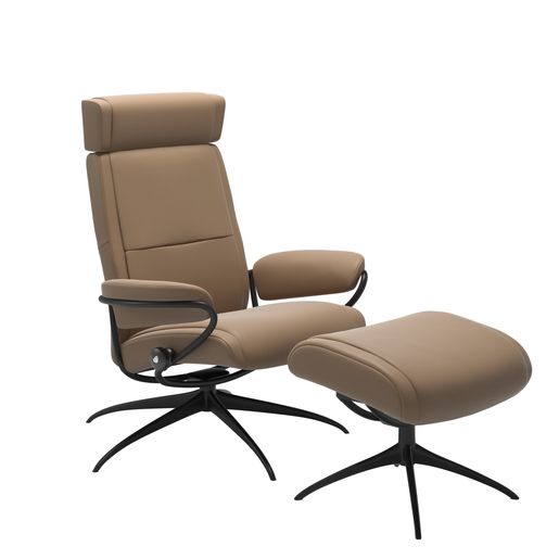 Stressless® Paris Star Base Recliner with Adjustable Headrest and Ottoman